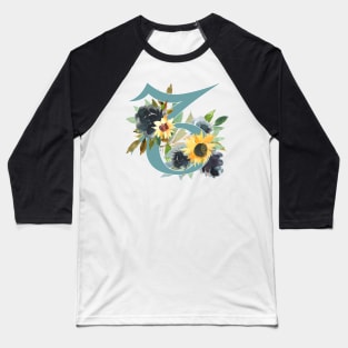 Capricorn Horoscope Zodiac Blue Sunflower Design Baseball T-Shirt